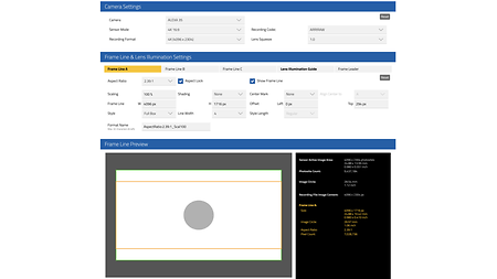 screenshot of ARRI's Frame Line and Lens Illumination Tool