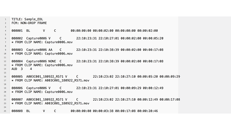 Sample code snippet of an EDL file