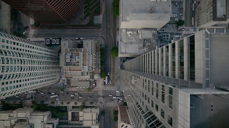 Topshot of the streets of New York; shot from a Helicopter